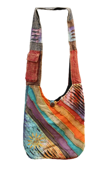 318.16 voor - hippie tas regenboog - gele zon - turkooise achterkant