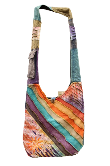 318.3 voor - hippie tas regenboog - oranje zon - blauwe achterkant