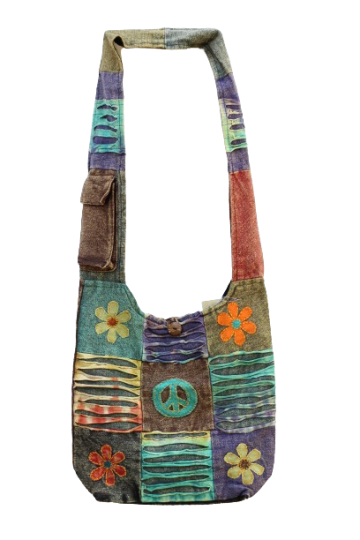 319.2 voor - hippie tas bloemen en peace - bruine achterkant