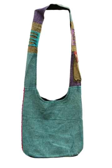 320.22 achter - hippie tas prints en razorcut oranje bloem turkooise achterkant