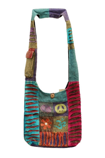 320.22 voor - hippie tas prints en razorcut oranje bloem turkooise achterkant