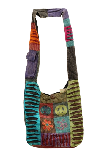 320.25 voor - hippie tas prints en razorcut oranje bloem petrol achterkant