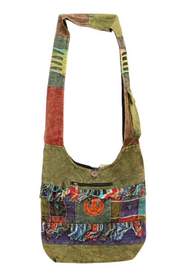 321.13 voor - hippie tas peace en franjes - donkerblauwe achterkant