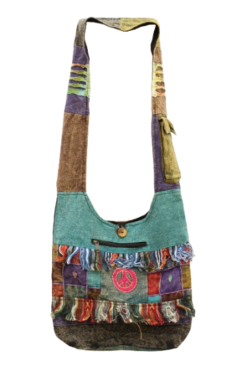 321.15 voor - hippie tas peace en franjes - bruine achterkant