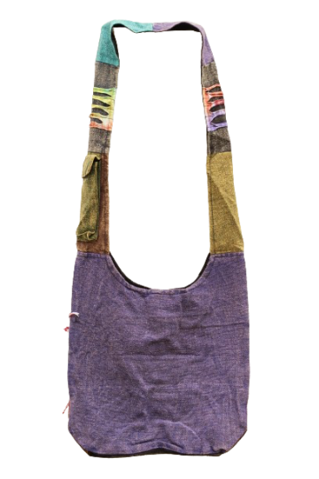 321.2 achter - hippie tas peace en franjes - paarse achterkant