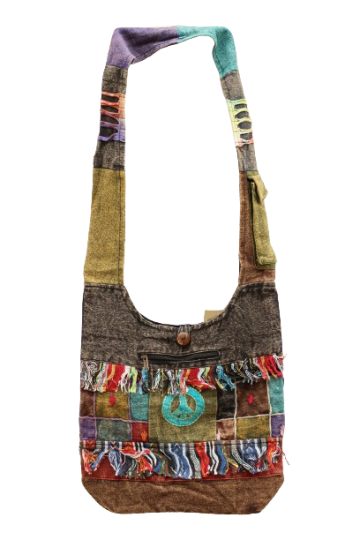 321.2 voor - hippie tas peace en franjes - paarse achterkant