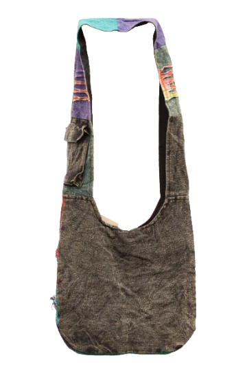 321.22 achter - hippie tas peace en franjes - zwarte achterkant