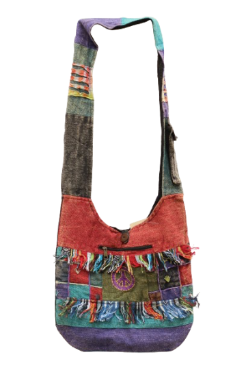 321.22 voor - hippie tas peace en franjes - zwarte achterkant