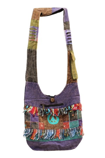 321.8 voor - hippie tas peace en franjes - donkerblauwe achterkant