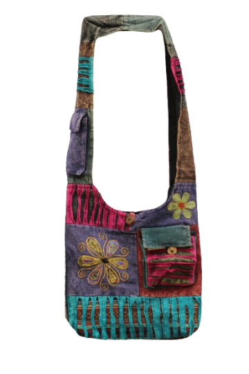 322.16 voor - hippie tas bloem - zwarte achterkant