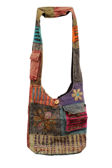 322.19 site voor - hippie tas bloem zwart vlak rode achterkant