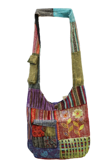 323.12 voor - hippie tas bloemenduo - paarse achterkant