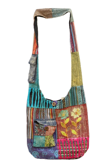 323.18 voor - hippie tas bloemenduo - bruine achterkant