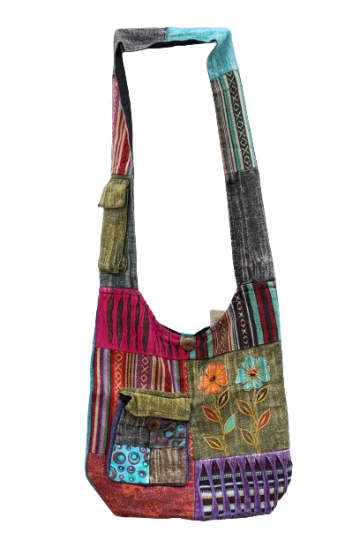 323.19 voor - hippie tas bloemenduo - turkooise achterkant