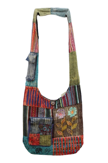 323.20 voor - hippie tas bloemenduo - bruine achterkant