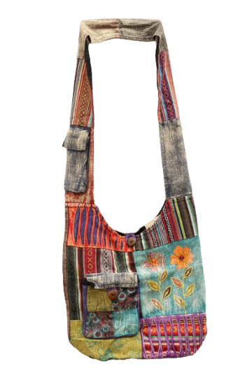 323.23 voor - hippie tas bloemenduo - bruine achterkant