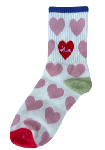 Hartjes sokken love creme met roze hartjes 35 40