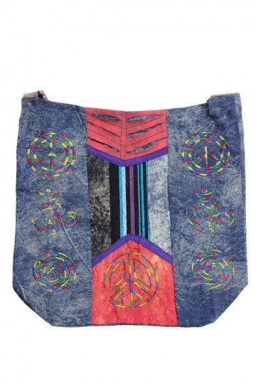 Hippie tas 3034 blauw peace en zen rood oranje voor