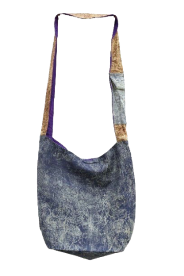 Hippie tas 3034 blauw geborduurde peace en zen rood oranje voor hangend achter