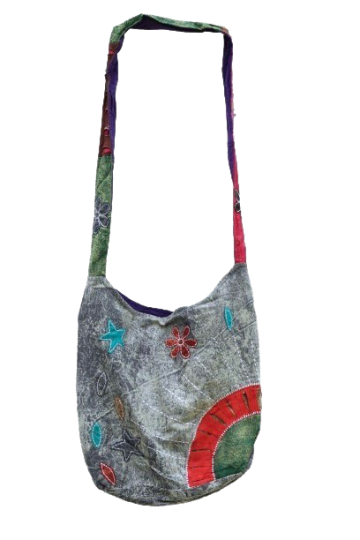 Hippie tas 3085 op site reserve 2 zonnestralen grijs rood rood blauw jeans hangend voor