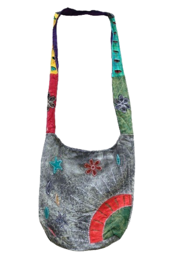 Hippie tas 3085 reserve 3 zonnestralen grijs rood rood blauw jeans hangend voor