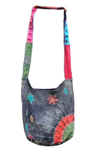 Hippie tas 3088 bol op site reserve zonnestralen blauw rood rood blauw jeans achter zwart 2 hangend voor