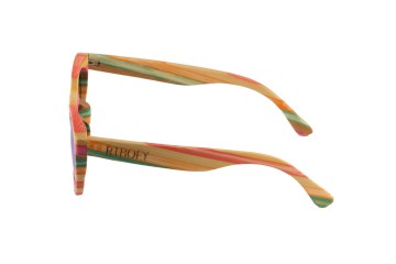 Bamboe zonnebril kleurrijk blauw linkerpoot