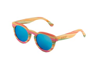 Bamboe zonnebril kleurrijk blauw links