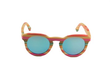 Bamboe zonnebril kleurrijk blauw voor