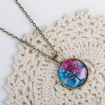 Ketting medaillon cabochon blauw roze stock