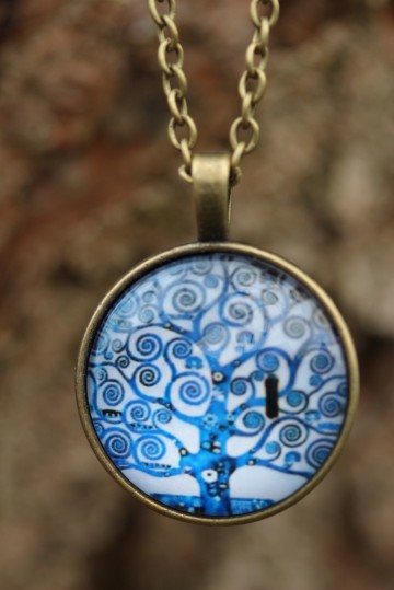 Ketting medaillon cabochon blauw