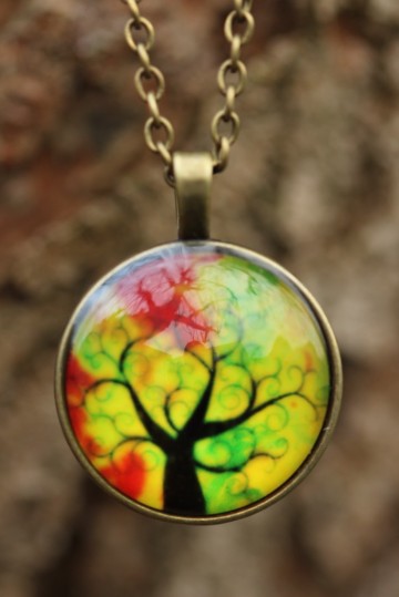 Ketting medaillon cabochon geel