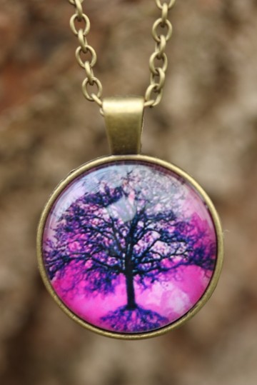 Ketting medaillon cabochon roze