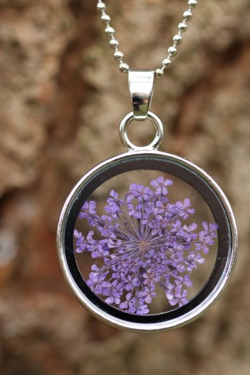 Ketting metalen ring bloem paars