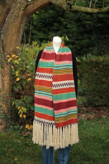 Kleurrijke wintersjaal oranje breed