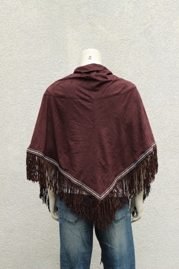 Omslagdoek suede bruin met franjes achter