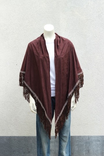 Omslagdoek suede bruin met franjes voor open