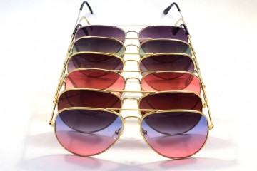 Overzicht pilotenbril 2 kleuren staand in rij 6 kleuren