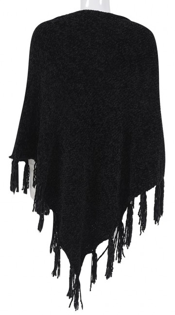 Gebreide poncho zwart achter