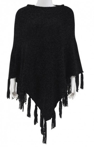 Gebreide poncho zwart voor