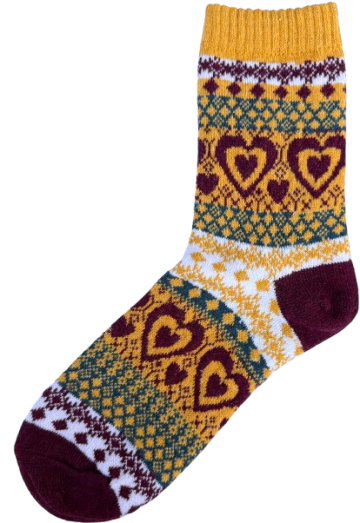 Scandinavische sokken hartjes oker