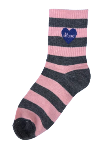 Streepjes sokken love grijs met oudroze gestreept 35 40