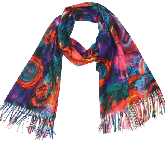 Rechthoek Groenland Bont Kleurrijke fantasy sjaal multicolor paars - Just Happy Stuff